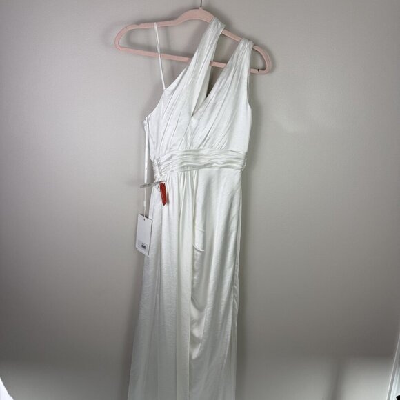 Mac Duggal Dress Womens 2 White One Shoulder Gown Asymmetric Satin Formal 49006 - Picture 9 of 10
